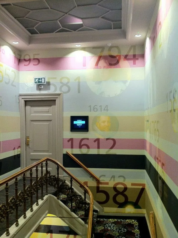 Hôtel Sofitel, Amsterdam : impression murale typographique, cage d'escalier